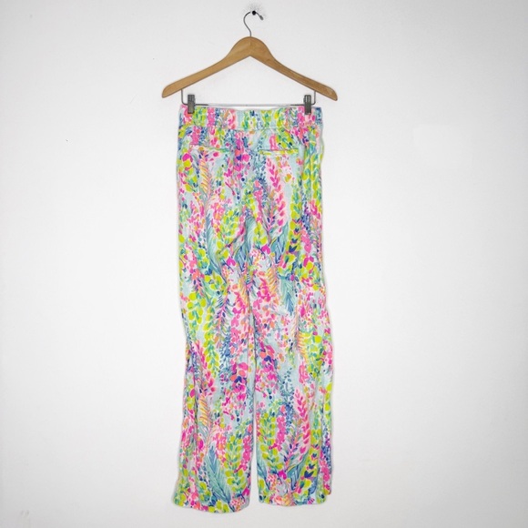Lilly Pulitzer Linen Palazzo Pants XS Tropical Print Wide Leg Resort Wear - Picture 2 of 7